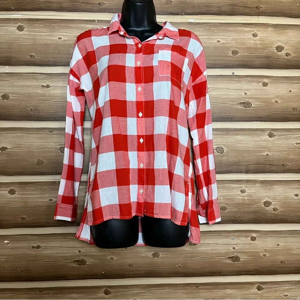 5/$25 Old navy girl long sleeve bottoms down red white plaid shirt size 14 XL